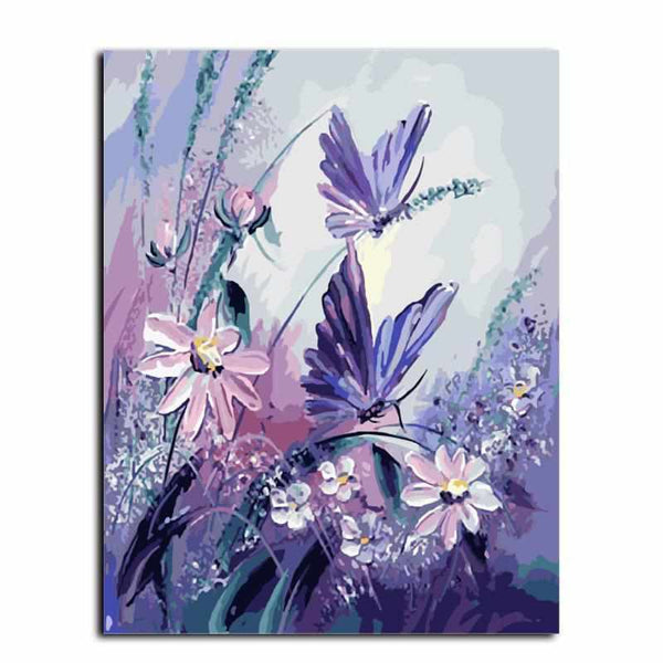 L'image de notre peinture par numéro, sans cadre et sans support, découvrez notre Peinture par numéros - Papillons sur des Fleurs Mauves, et faites votre choix parmis plus de 300 références.