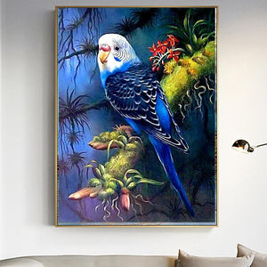 Diamantstickerei und Hauptbild des Diamond Painting namens Diamantstickerei - Blauer Papagei nur auf Wall Factory