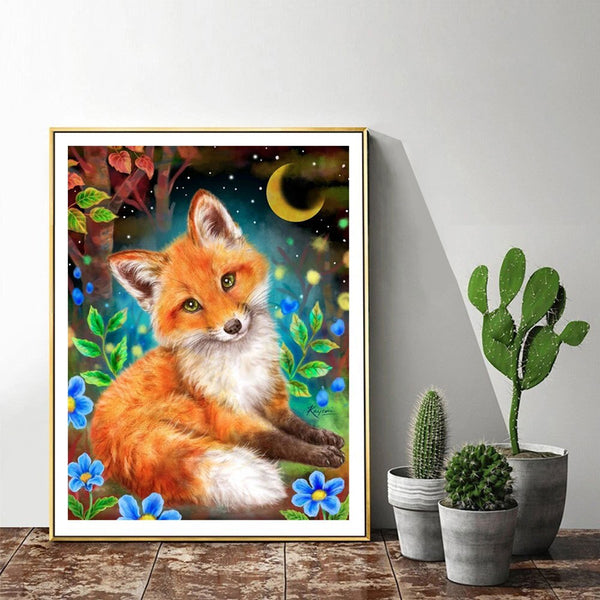 Diamantstickerei und Hauptbild des Diamond Painting namens Diamondstickerei - Fuchs und Mond nur auf Wall Factory