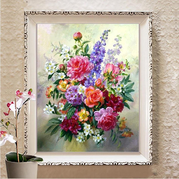 Images et détails de broderie diamant en image pour la peinture Broderie Diamant - Bouquet Encadré, de la collection paysages et flores - Wall Factory