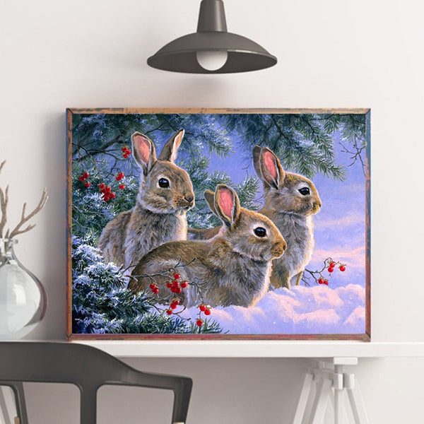 Images et détails de broderie diamant en image pour la peinture Broderie Diamant - Les Lapins, de la collection animaux - Wall Factory