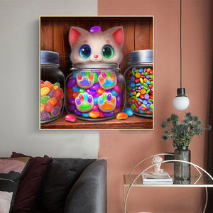 Bilder und Details von Diamantstickerei als Bild für die Malerei Stickerei Dimant - Chat Bonbon, aus der Katzenkollektion -Wall Factory