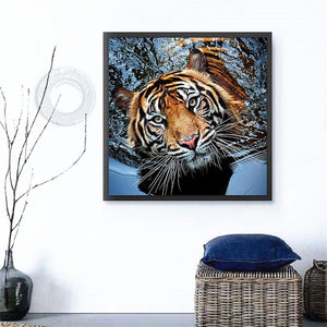 Diamantstickerei und Hauptbild des Diamond Painting namens Diamantstickerei - Schwimmender Tiger nur auf Wall Factory