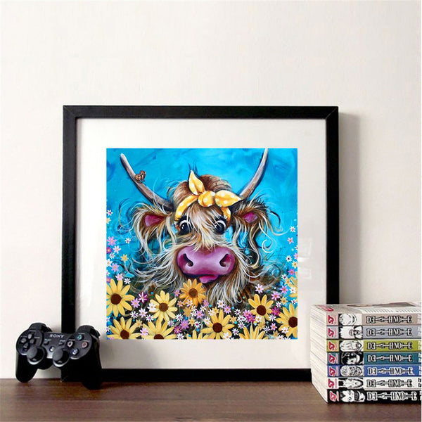 Images et détails de broderie diamant en image pour la peinture La Petite Vache, de la collection animaux - Wall Factory