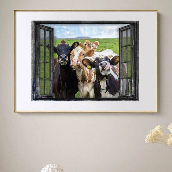 Images et détails de broderie diamant en image pour la peinture Les Vaches, de la collection animaux - Wall Factory