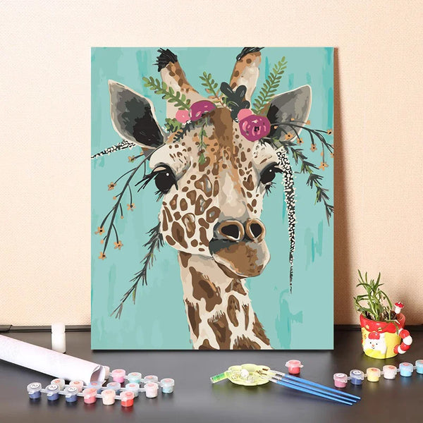 Giraffe mit Blumen aus der Sammlung Neuheit in Malen nach Zahlen sue Wall Factory