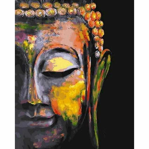 Pinceaux et toile de la peinture par numéro : Bouddha Coloré
