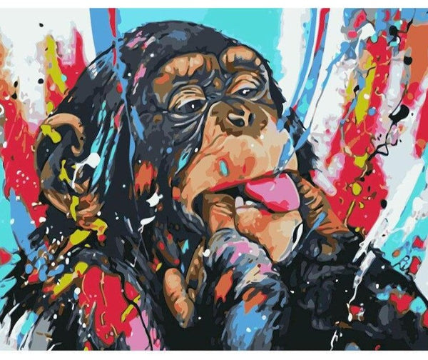 Pinceaux et toile de la peinture par numéro : Chimpanzé Grimace