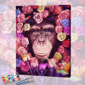 Chimpanzé et Fleurs de la collection nouveauté en peinture par numéro sue Wall Factory