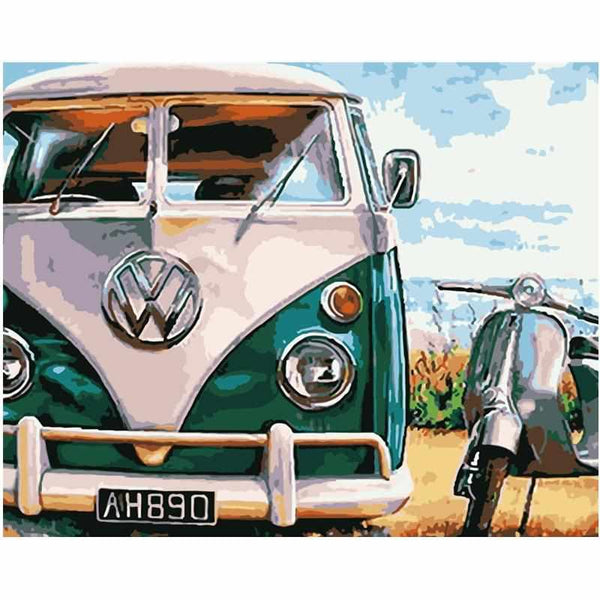 Pinceaux et toile de la peinture par numéro : Combi Volkswagen