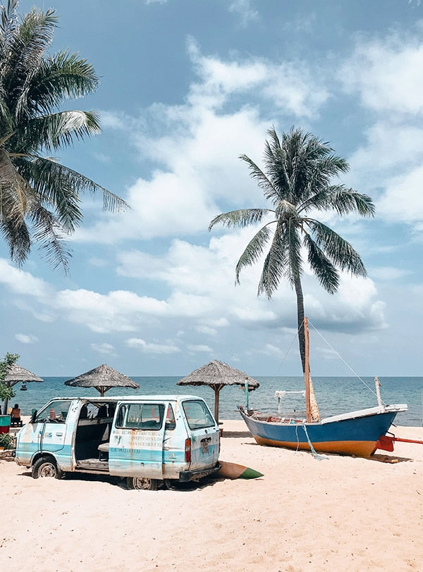 Van, Boot und Strand das Malen nach Zahlen oder Kunstnummer auf Wall Factory