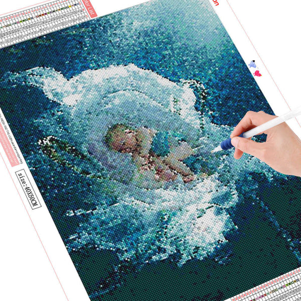 Images et détails de broderie diamant en image pour la peinture Broderie Diamant - L'Enfant des Mers, de la collection abstrait -Wall Factory