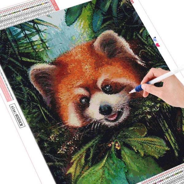 Images et détails de broderie diamant en image pour la peinture Broderie Diamant - Panda Roux, de la collection animaux - Wall Factory