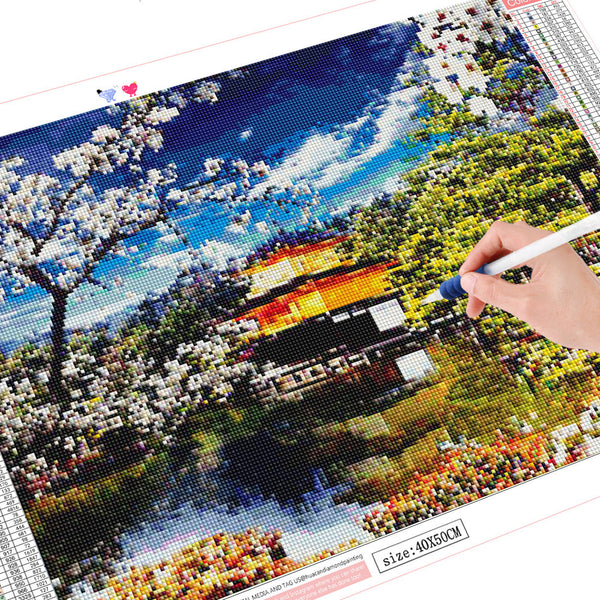 Images et détails de broderie diamant en image pour la peinture Broderie Diamant - Temple au Japon, de la collection paysages et flores - Wall Factory