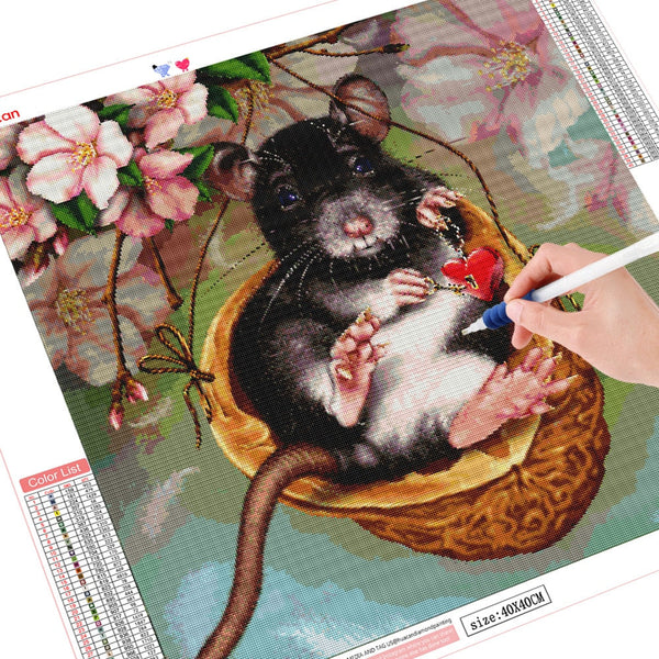 Images et détails de broderie diamant en image pour la peinture Broderie diamant - Petit Rat, de la collection animaux - Wall Factory