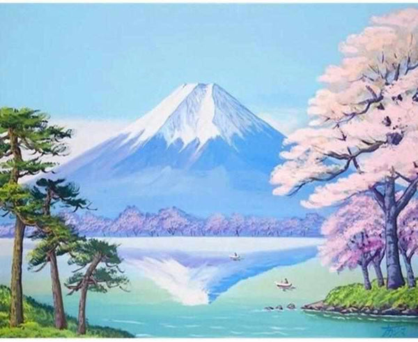Pinceaux et toile de la peinture par numéro : Mont Fuji