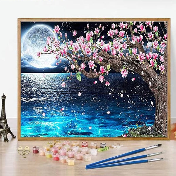 Cerisier devant la Lune de la collection nouveauté en peinture par numéro sue Wall Factory
