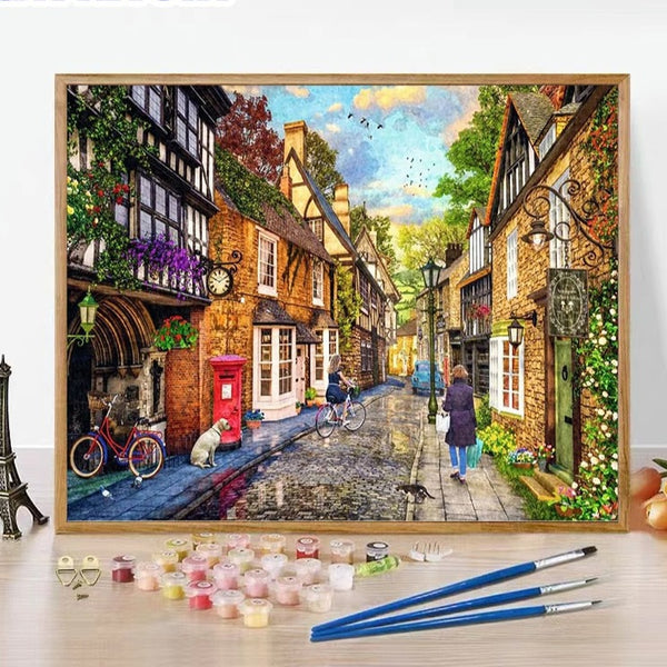 Petite Rue de Village de la collection nouveauté en peinture par numéro sue Wall Factory