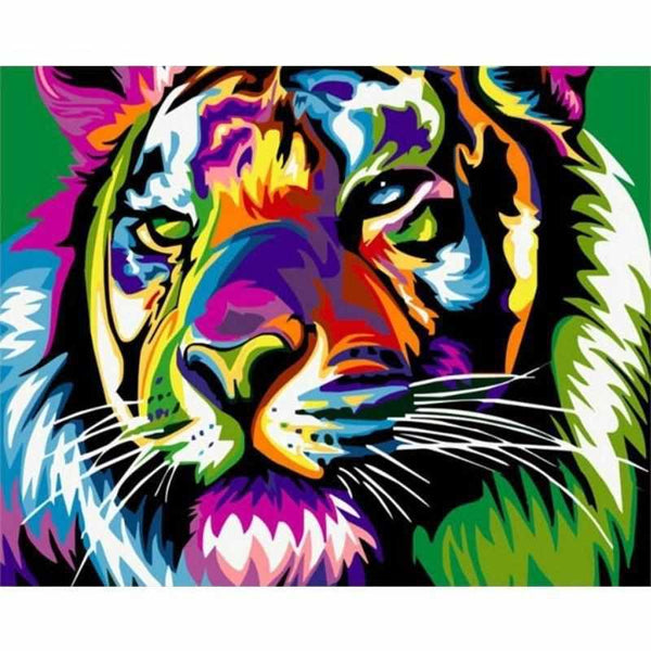 Pinceaux et toile de la peinture par numéro : Tigre Multicolore