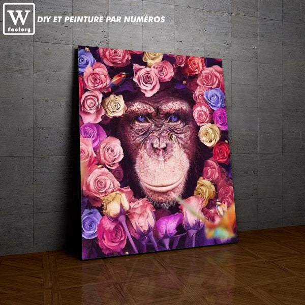Chimpanzé et Fleurs la peinture par numéros ou numéro d'art sur Wall Factory