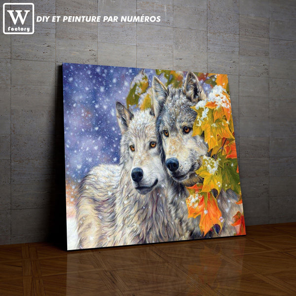L'image de notre peinture par numéro, sans cadre et sans support, découvrez notre Couple de Loups, et faites votre choix parmis plus de 300 références.