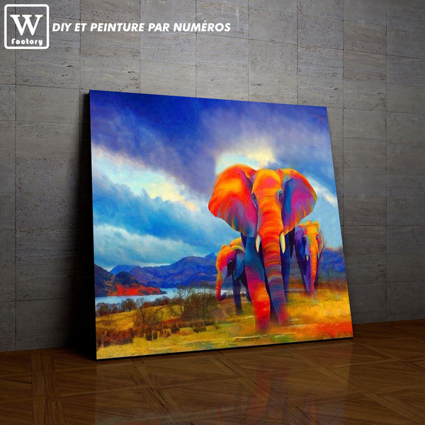 L'image de notre peinture par numéro, sans cadre et sans support, découvrez notre Éléphants Thermiques, et faites votre choix parmis plus de 300 références.