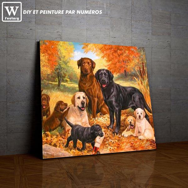 L'image de notre peinture par numéro, sans cadre et sans support, découvrez notre Famille de Labradors, et faites votre choix parmis plus de 300 références.