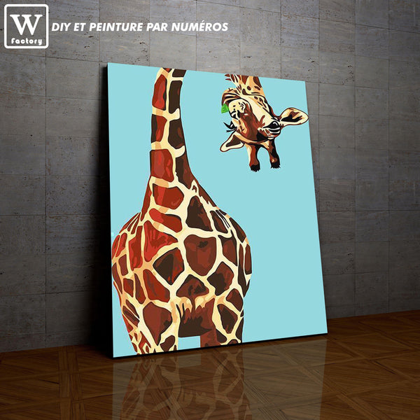 L'image de notre peinture par numéro, sans cadre et sans support, découvrez notre Girafe Curieuse, et faites votre choix parmis plus de 300 références.