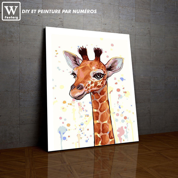 L'image de notre peinture par numéro, sans cadre et sans support, découvrez notre Girafe Souriante, et faites votre choix parmis plus de 300 références.