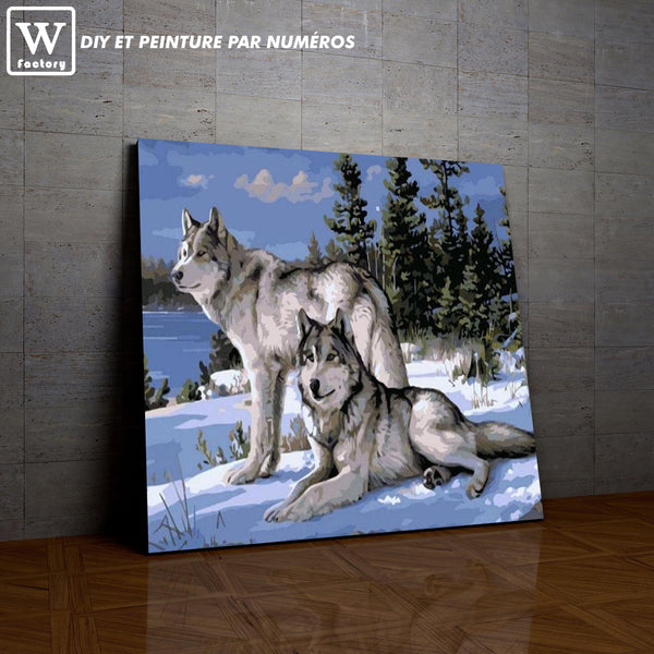 L'image de notre peinture par numéro, sans cadre et sans support, découvrez notre Loups dans la Neige, et faites votre choix parmis plus de 300 références.