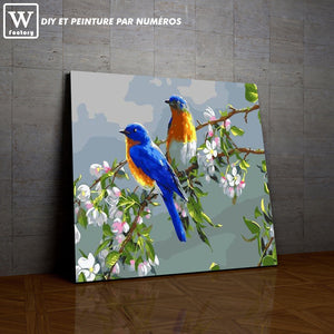 L'image de notre peinture par numéro, sans cadre et sans support, découvrez notre Oiseaux Bleus, et faites votre choix parmis plus de 300 références.