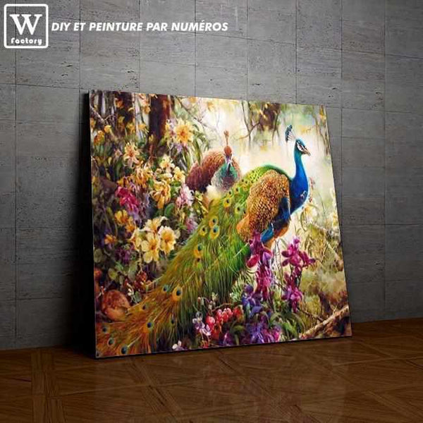 L'image de notre peinture par numéro, sans cadre et sans support, découvrez notre Paons entourés de Fleurs, et faites votre choix parmis plus de 300 références.