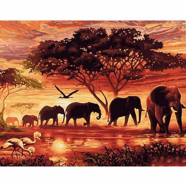 L'image de notre peinture par numéro, sans cadre et sans support, découvrez notre Peinture par numéros - Éléphants en Afrique, et faites votre choix parmis plus de 300 références.