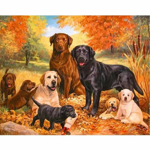 L'image de notre peinture par numéro, sans cadre et sans support, découvrez notre Peinture par numéros - Famille de Labradors, et faites votre choix parmis plus de 300 références.