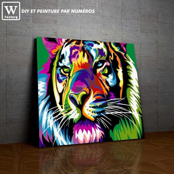 Tigre Multicolore de la collection nouveauté en peinture par numéro sue Wall Factory
