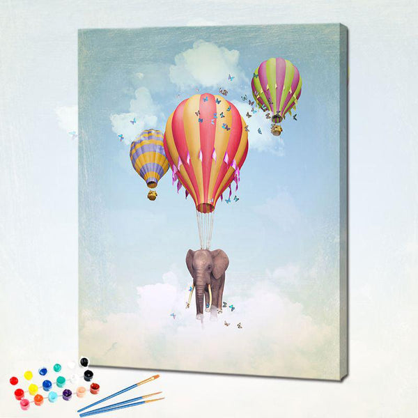 L'éléphant en Montgolfière de la collection nouveauté en peinture par numéro sue Wall Factory