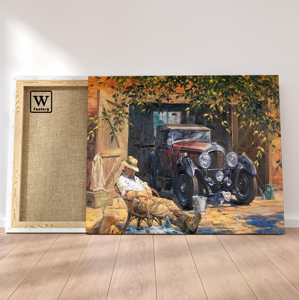 Première image de la peinture par numéro, Voiture Propre , dans un cadre en bois sur du parquet.