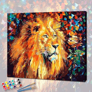 Lion Peinturluré de la collection nouveauté en peinture par numéro sue Wall Factory