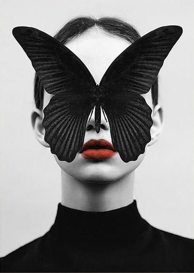 Visage & Papillon Noir la peinture par numéros ou numéro d'art sur Wall Factory