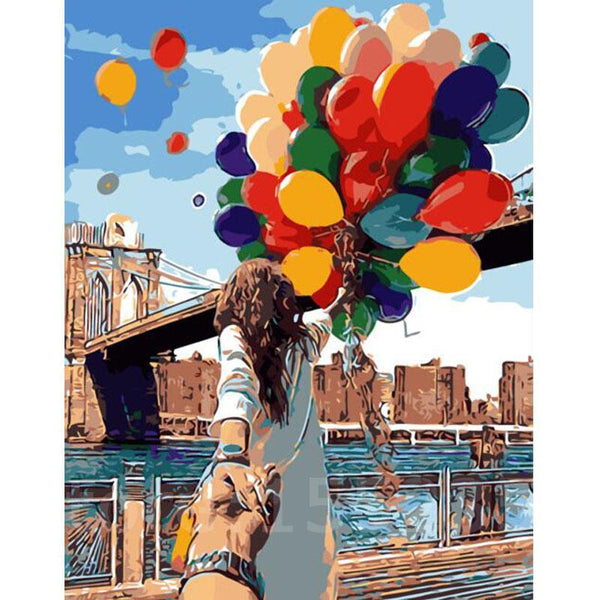 Pinceaux et toile de la peinture par numéro : Un Couple et des Ballons