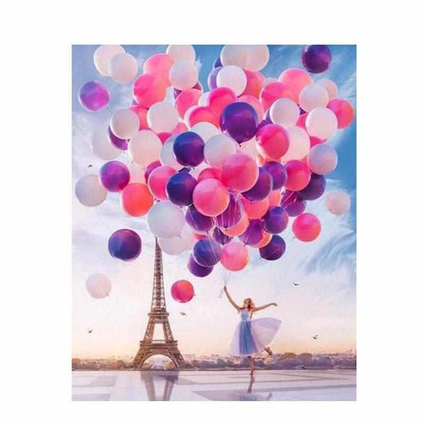 Pinceaux et toile de la peinture par numéro : Danseuse, Ballons et Paris