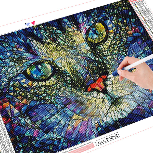 Broderie Diamant - Chat Vitrail
