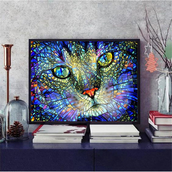 Diamant-Stickerei - Katze Vitrail