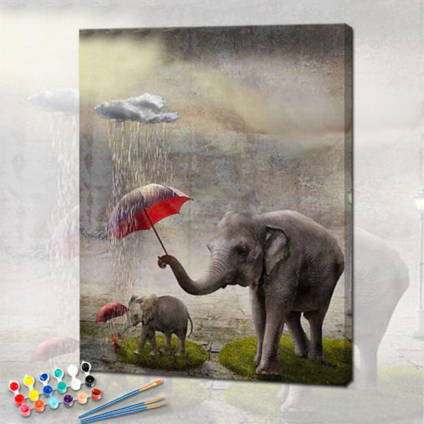 Eléphants et Parapluies de la collection nouveauté en peinture par numéro sue Wall Factory