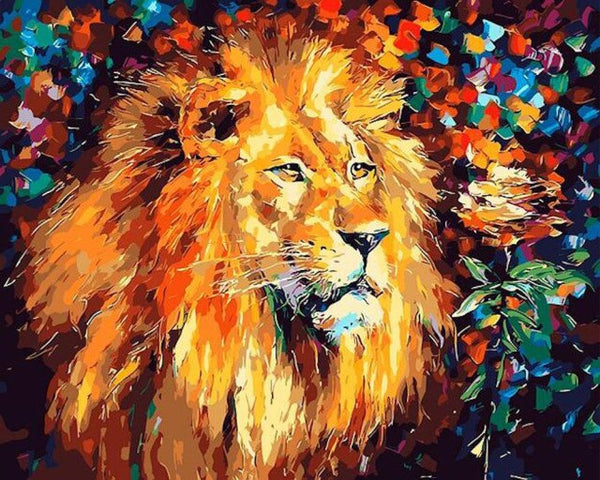 Pinceaux et toile de la peinture par numéro : Lion Peinturlurés