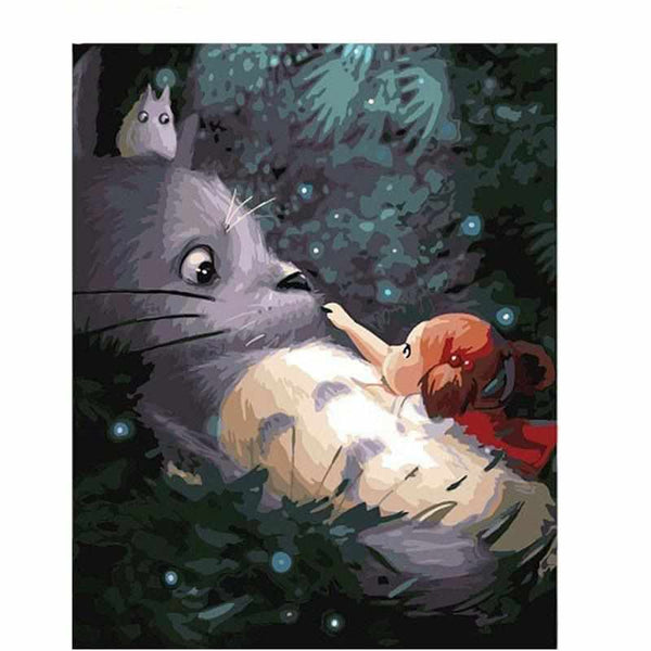 Pinceaux et toile de la peinture par numéro : Totoro