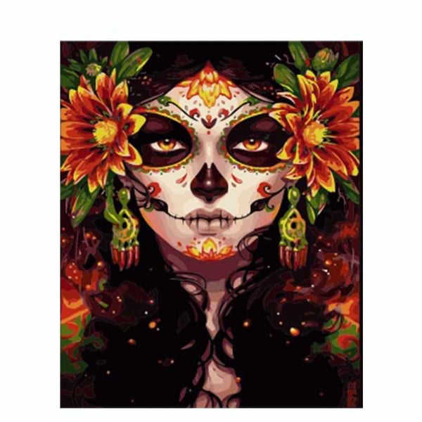 Pinceaux et toile de la peinture par numéro : Skull Girl