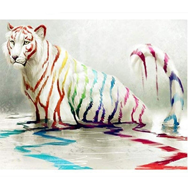 Pinceaux et toile de la peinture par numéro : Tigre Blanc dans la Peinture